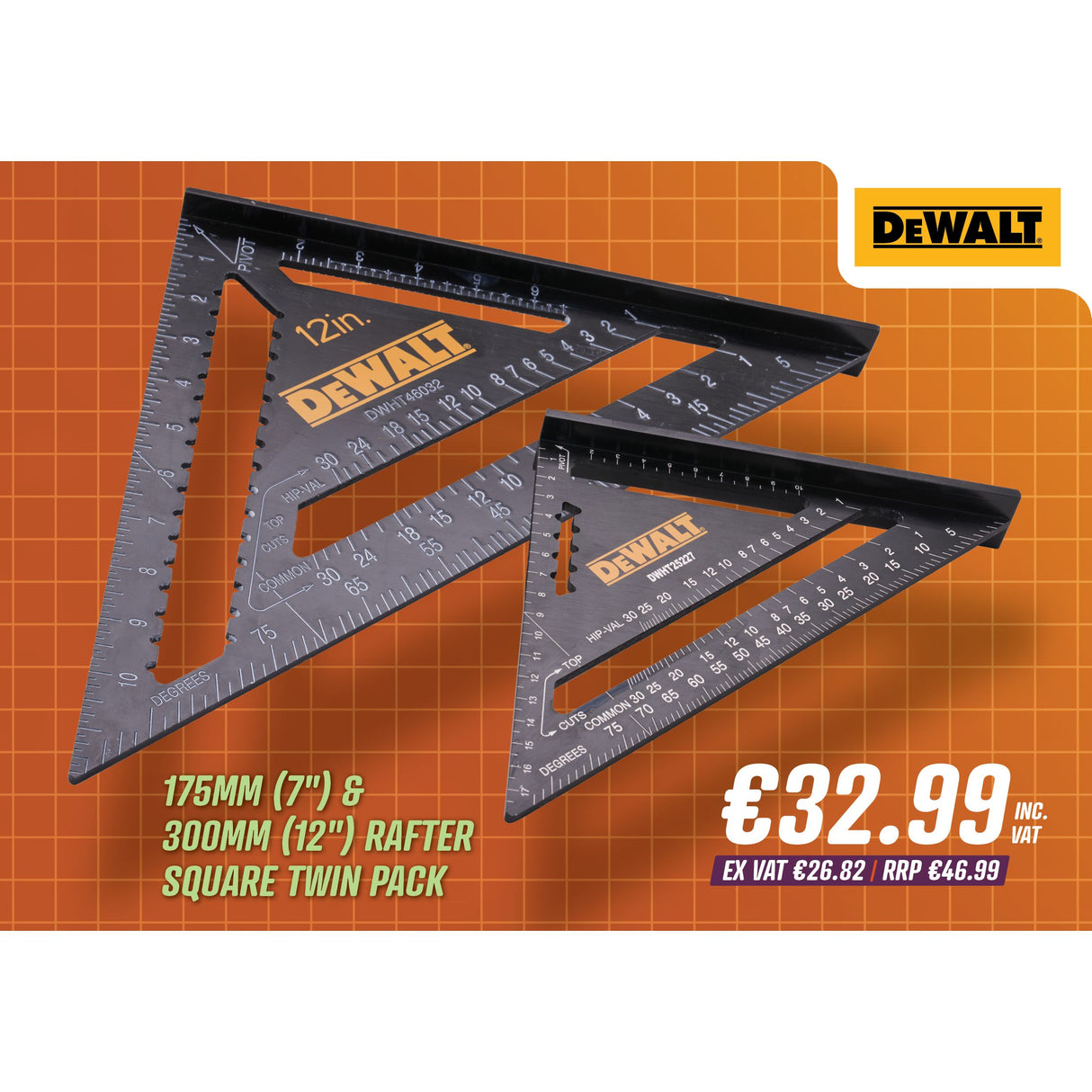 DeWalt 175mm (7") & 300mm (12") Rafter Square Twin Pack