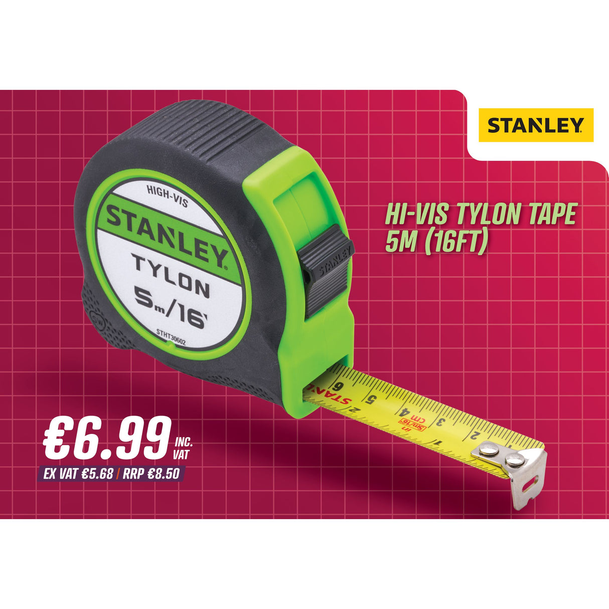 Stanley Hi-Viz Tylon Tape 5m (16ft)