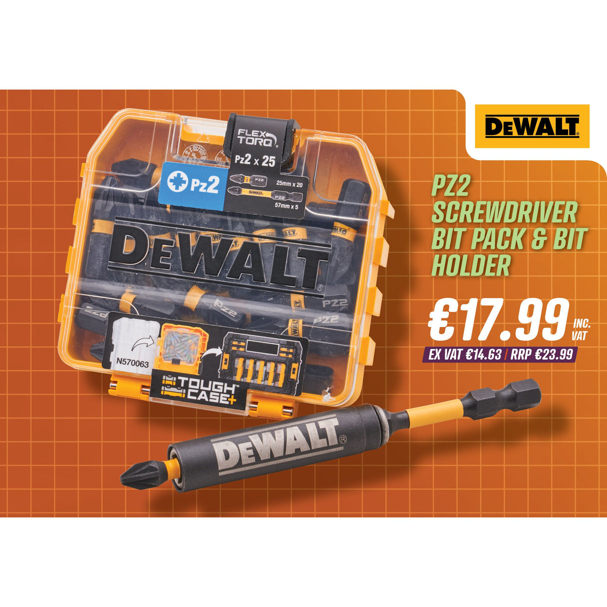 DeWalt PZ2 Screwdriver Bit Pack & Bit Holder | 25-piece