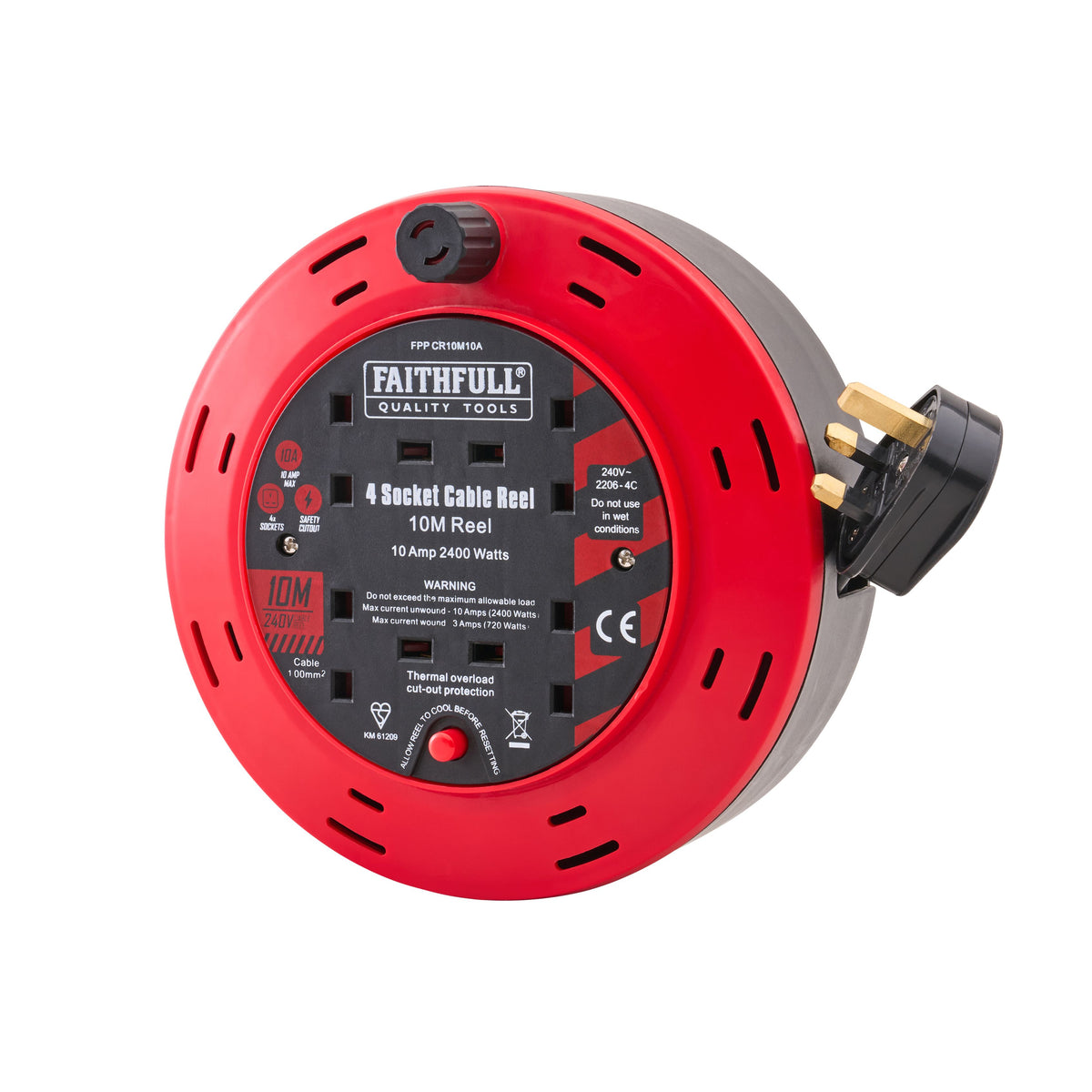 Faithfull Cable Reel 10A, 4 Sockets | 10m