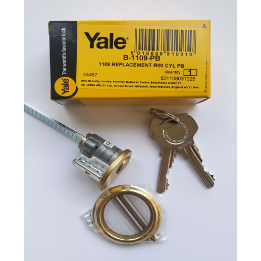 Yale Replacement Rim Cylinder Polished Brass With 2 Keys
