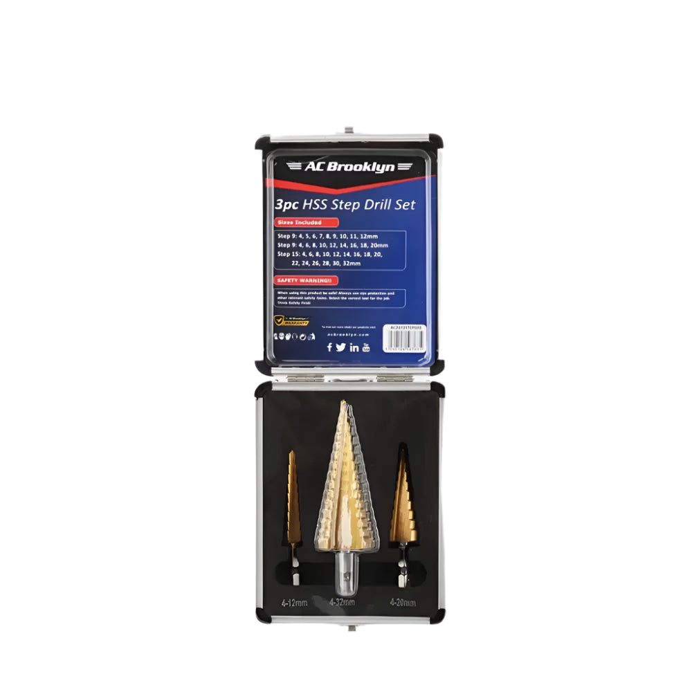 AC Brooklyn 3pc Step Drill Set Large Aluminium Case