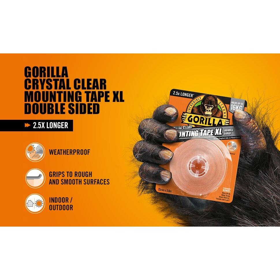 Gorilla Crystal Clear Mounting Tape | Clear XL - 25mm x 3.8m