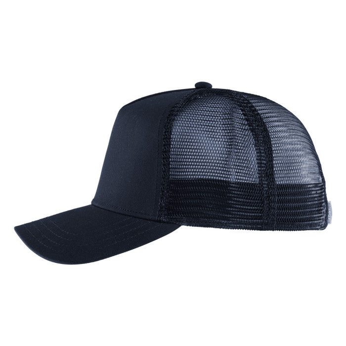 A dark navy blue trucker-style baseball cap with a solid front panel and brim, and a matching navy mesh back, shown against a plain white background. Blaklader 2079 Trucker Cap | Dark Navy Blue