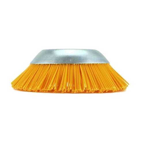 A square metal brush head with bright orange nylon bristles, shown against a plain white background.