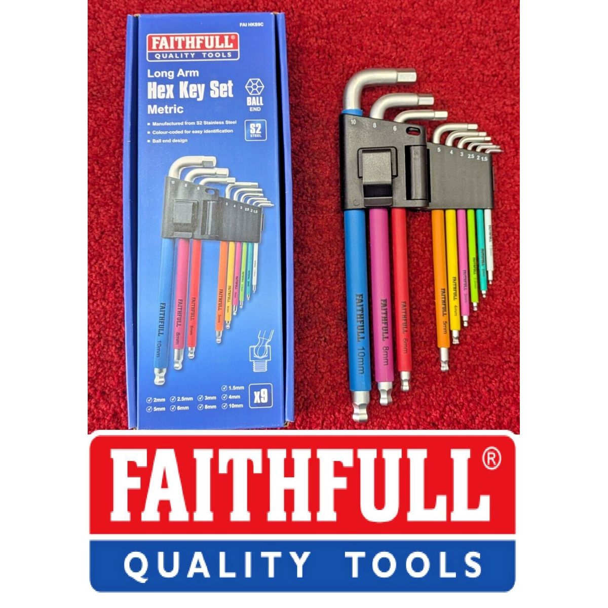 Faithfull 9 Piece Colour Coded Hex Key Set
