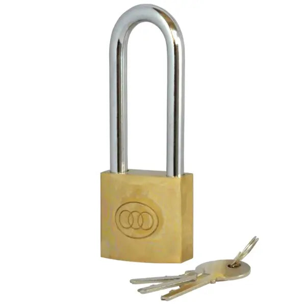 Tri Circle Long Shackle Brass Padlock