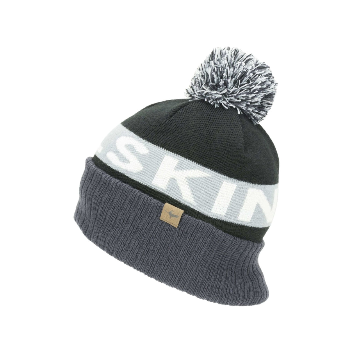 Sealskinz Foulden Water Repellent Cold Weather Bobble Hat | Black/Grey