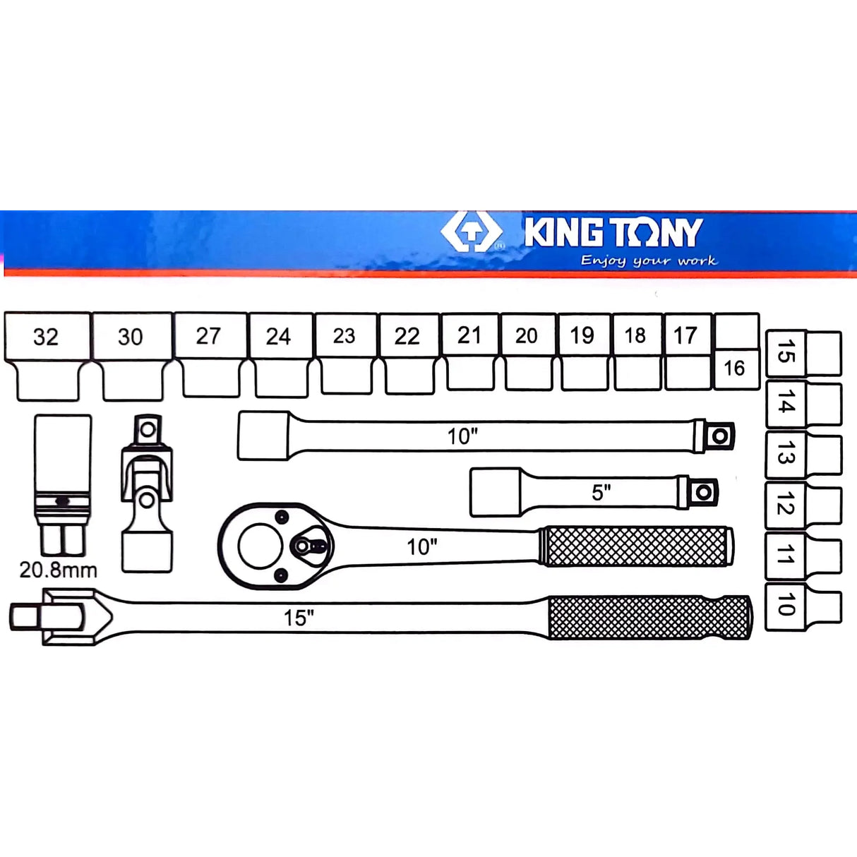 King Tony 4032MR Socket Set 1/2" Drive - 24 Piece | 6-32mm
