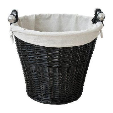 Home Collection Round Black Wicker Basket With Liner & Handles