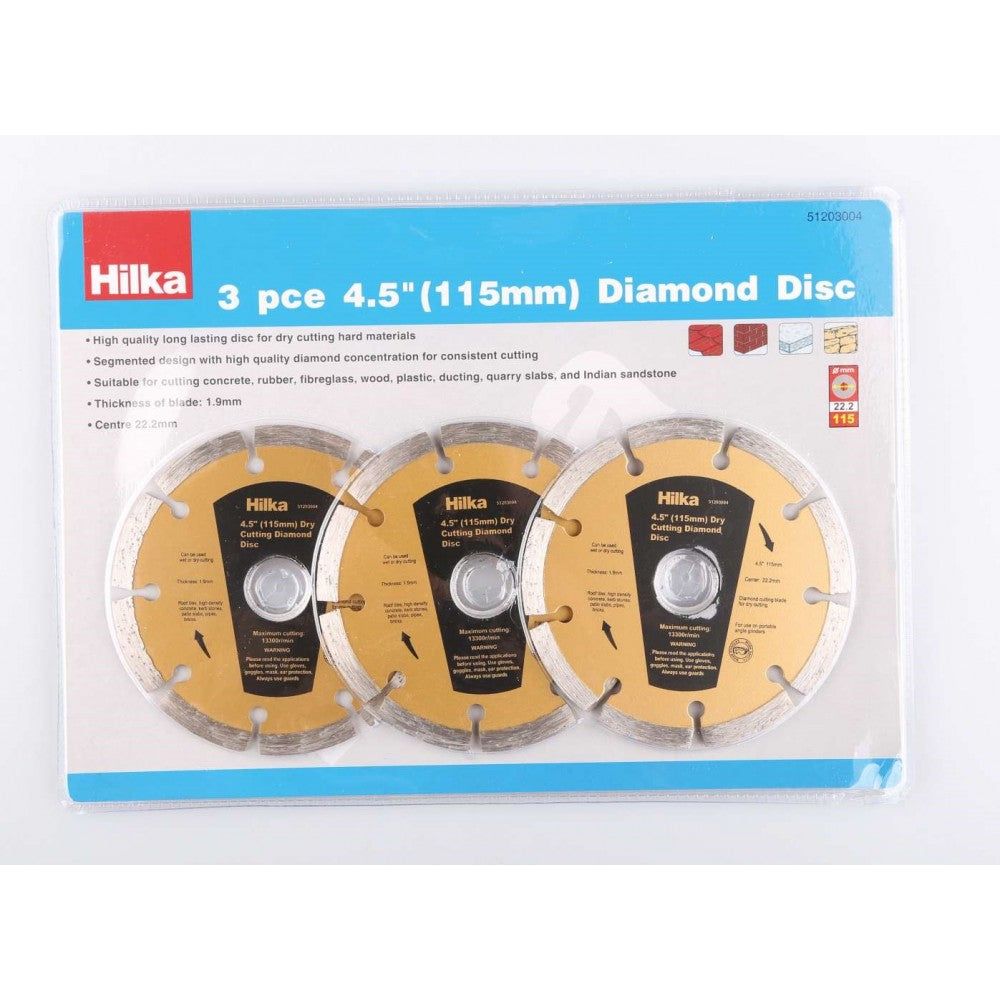 Hilka Diamond Disc - 115mm Segmented Cutting 4 - 1/2In Pk3