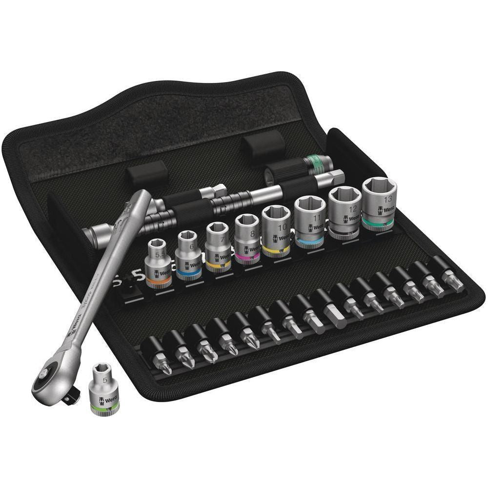 8100 SA 7 Zyklop Metal Ratchet Set with push-through square1/4" drivemetric28 pieces
