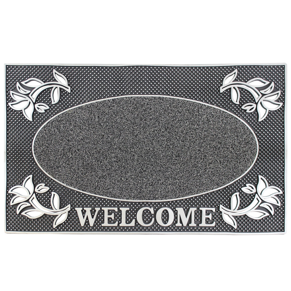 JVL Silver Welcome Scraper Doormat 45x75cm