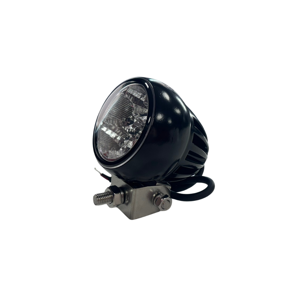 A black round auxiliary vehicle light with a clear lens, mounted on a silver metal bracket with a black wire harness, shown against a plain white background.
247 Lighting LED Round Work Lamp | 18W | 83mm | 12-24V