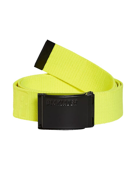 Yellow belt with a black buckle on a white background