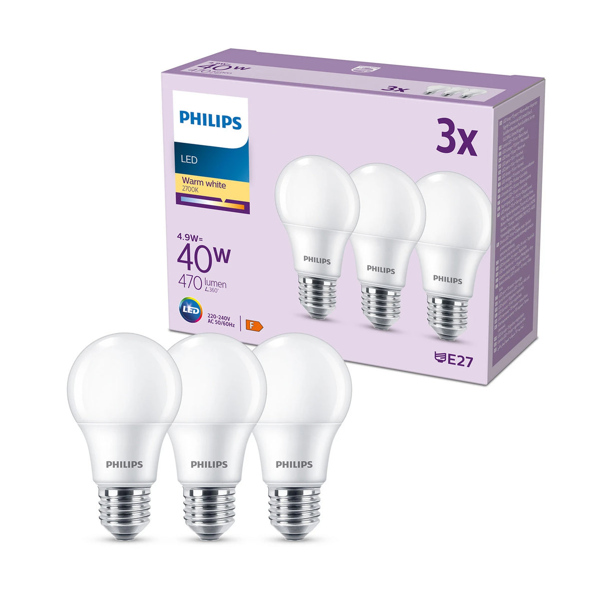 Philips LED Bulb 40W E27 470 Lumen in Warm White | Pack of 3