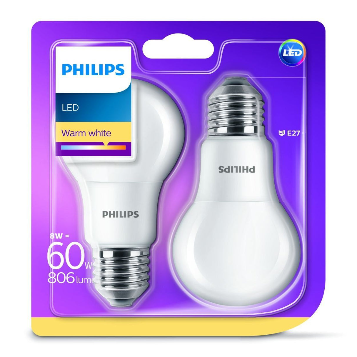 Philips LED Bulb 60W E27 806 Lumen in Warm White | Pack of 2