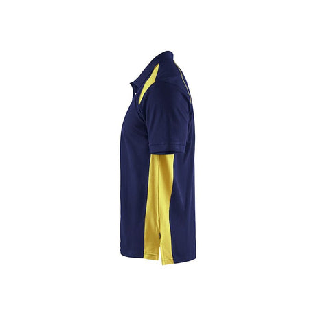 Navy blue and yellow polo shirt on a white background