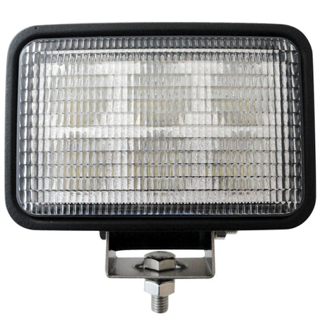 A rectangular LED work light with a black frame and a clear ribbed lens, mounted on a metal bracket with a hex bolt, shown against a plain white background.
247 Lighting LED Rectangular Work Lamp | 6 Inch | 18W | 12-24V