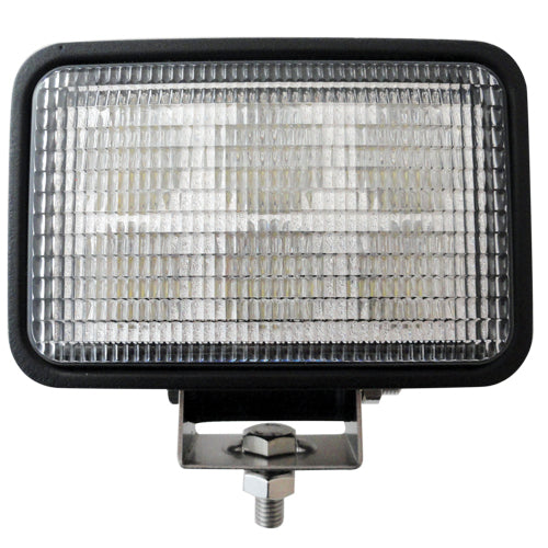 A rectangular LED work light with a black frame and a clear ribbed lens, mounted on a metal bracket with a hex bolt, shown against a plain white background.
247 Lighting LED Rectangular Work Lamp | 6 Inch | 18W | 12-24V