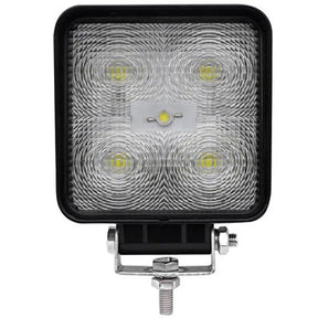 A square black LED work light with a textured clear lens and a mounting bracket with a threaded bolt, shown on a plain white background.
247 Lighting LED Square Work Lamp | 4 Inch | 12-24V | 1050 Lumens
