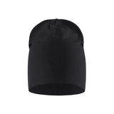 A plain black knit beanie hat shown against a solid white background.