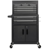 Black tool cabinet with multiple drawers and a cabinet on wheels, featuring the Draper brand.
Draper Combined Roller Cabinet and Tool Chest | 8 Drawer - 24"
