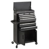 Black tool chest with multiple drawers on a white background