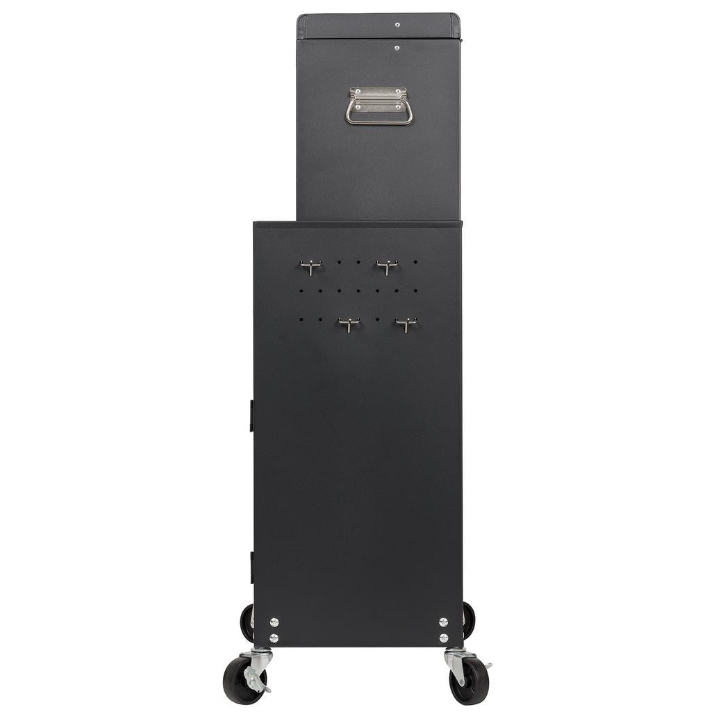 Black rolling cart with wheels on a white background Draper Combined Roller Cabinet and Tool Chest | 8 Drawer - 24"