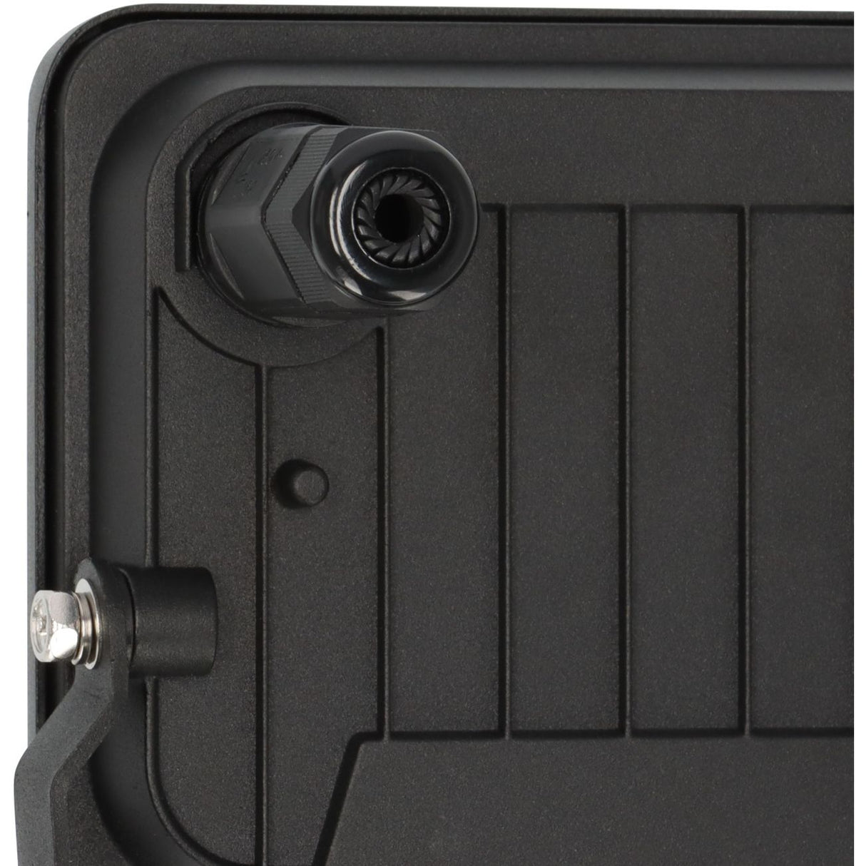 Close-up of a black suitcase handle and lock mechanism Brennenstuhl JARO 3060 LED Spotlight 20W | 2300 Lumen | IP65 Outdoor LED Floodlight