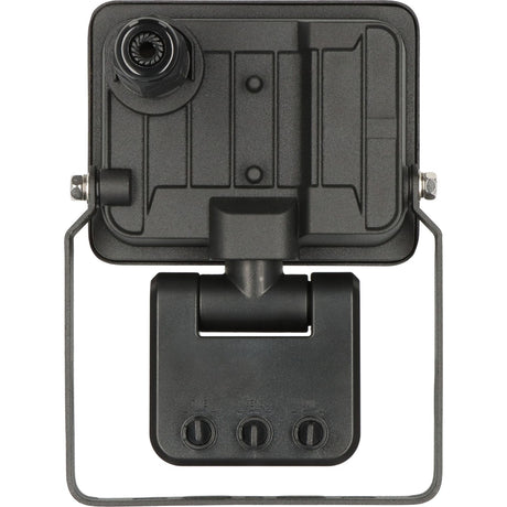 Black plastic mounting bracket with a threaded screw port on the top section and three adjustment knobs on the lower section, isolated on a white background. Brennenstuhl JARO 1060 P LED Spotlight with Motion Detector | 10W | 1150 Lumen | IP65