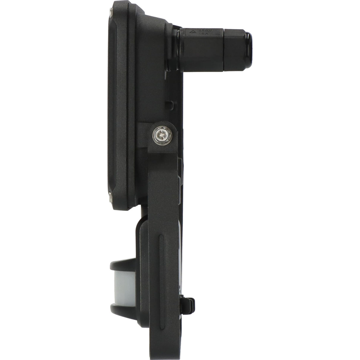 Black mechanical component on a white background