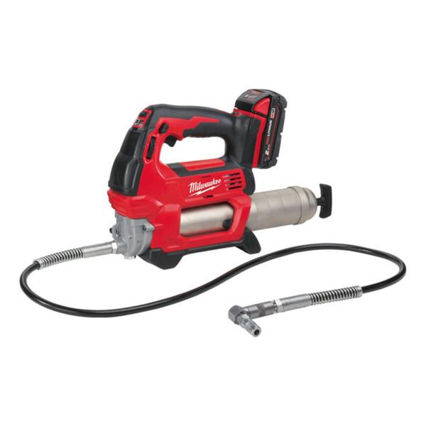 Milwaukee power tool with hose on a white background