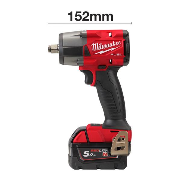 Milwaukee FUEL cordless impact wrench with a 152mm socket, shown on a white background with a dimension line indicating the socket size.