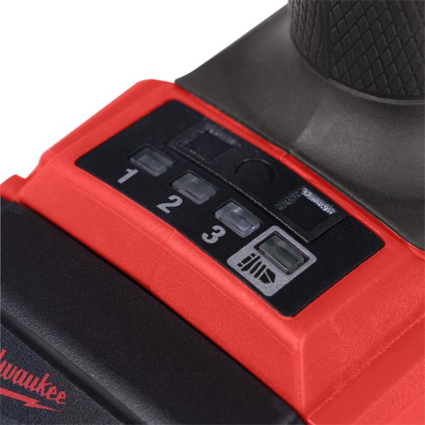 Close-up of a Milwaukee tool with control panel and battery indicator. Milwaukee M18FID3-0 M18 Fuel Gen 4 Impact Driver | Bare Unit