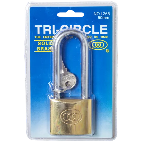Tri Circle Long Shackle Brass Padlock 
