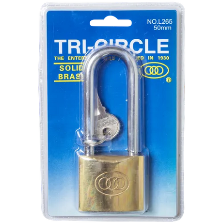 Tri Circle Long Shackle Brass Padlock 