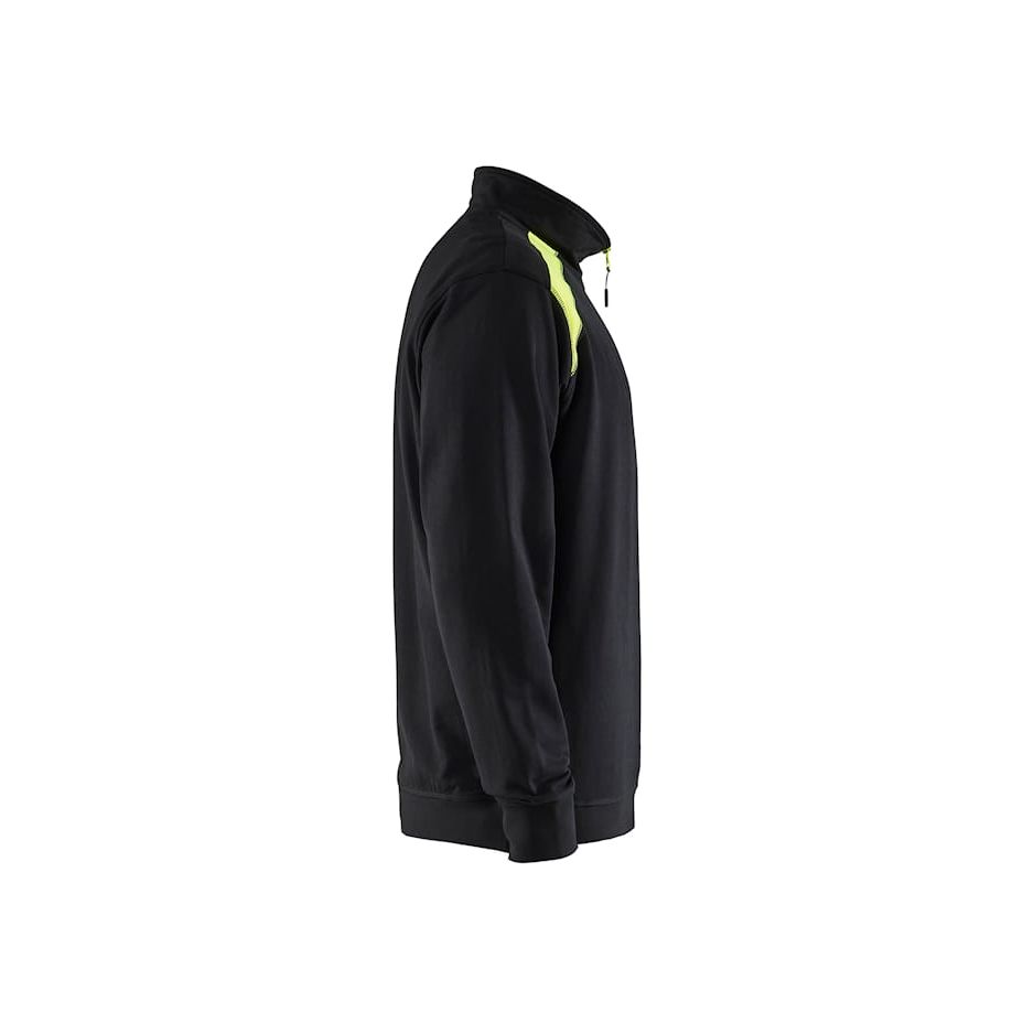 Black hoodie with a yellow zipper on a white background