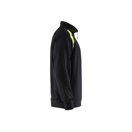 Black hoodie with a yellow zipper on a white background