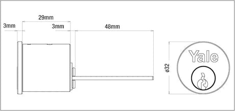 Yale Replacement Rim Cylinder Polished Brass With 2 Keys