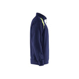 Navy blue sweatshirt with yellow accents on a white background