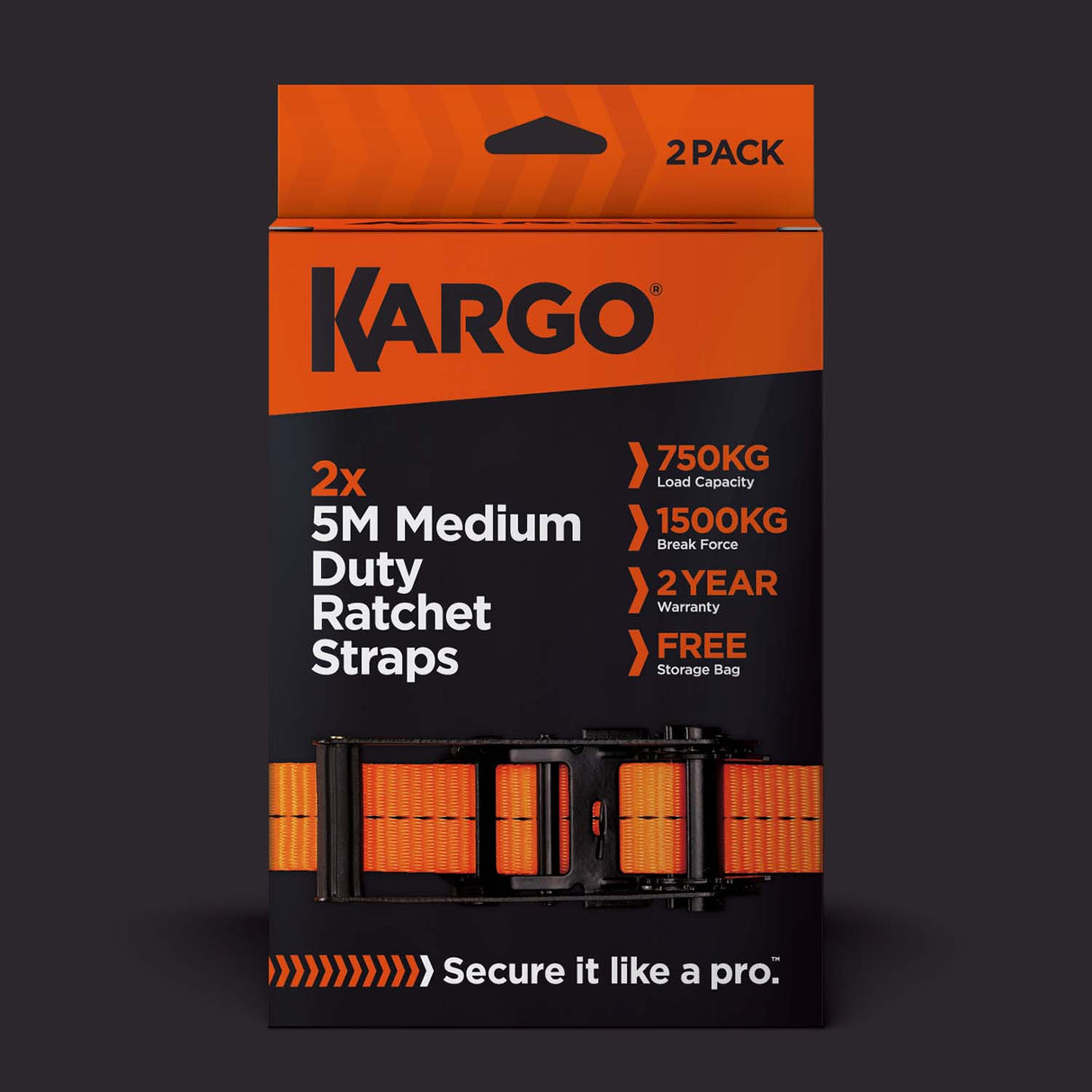 Kargo 5M Medium Duty Ratchet Straps | Pack of 2