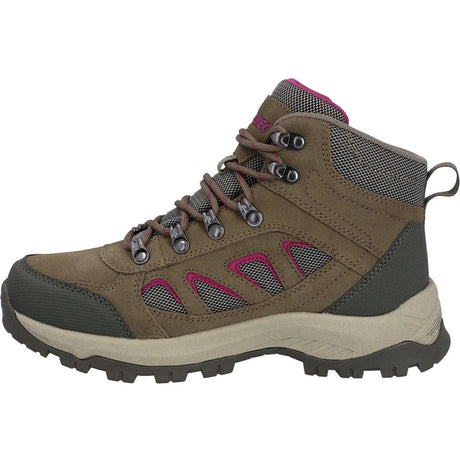 Brown hiking boot with black accents on a white background. Hi-Tec Bandera Expedition Leather Women's Hiking Boots | Olive
