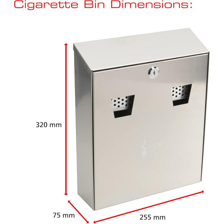 Sterling CIG2ST Wall Mounted Stainless Steel Cigarette Bin | 255 x 320 x 75 mm