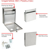 Sterling CIG2ST Wall Mounted Stainless Steel Cigarette Bin | 255 x 320 x 75 mm