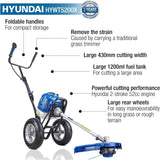 Hyundai 52cc Petrol Wheeled Grass Trimmer 43cm Cutting Width Large Wheels - HYWT5200X