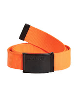 Orange belt with a black buckle on a white background