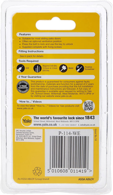 Yale P114 Patio Door Lock | White 