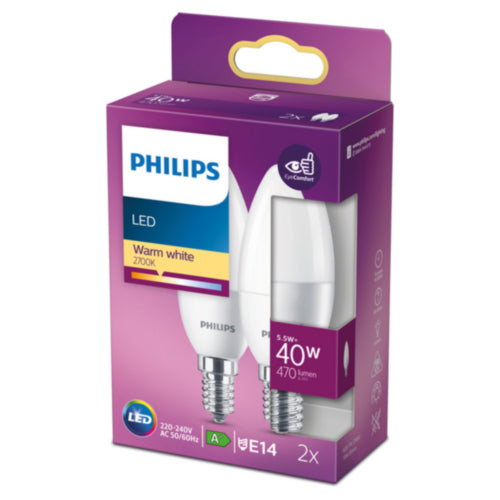 Philips LED Candle Bulb 40W Equivalent Twin Pack