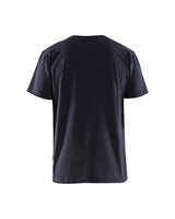 A dark navy blue short-sleeve crewneck t-shirt shown from the back, photographed against a solid white background.
